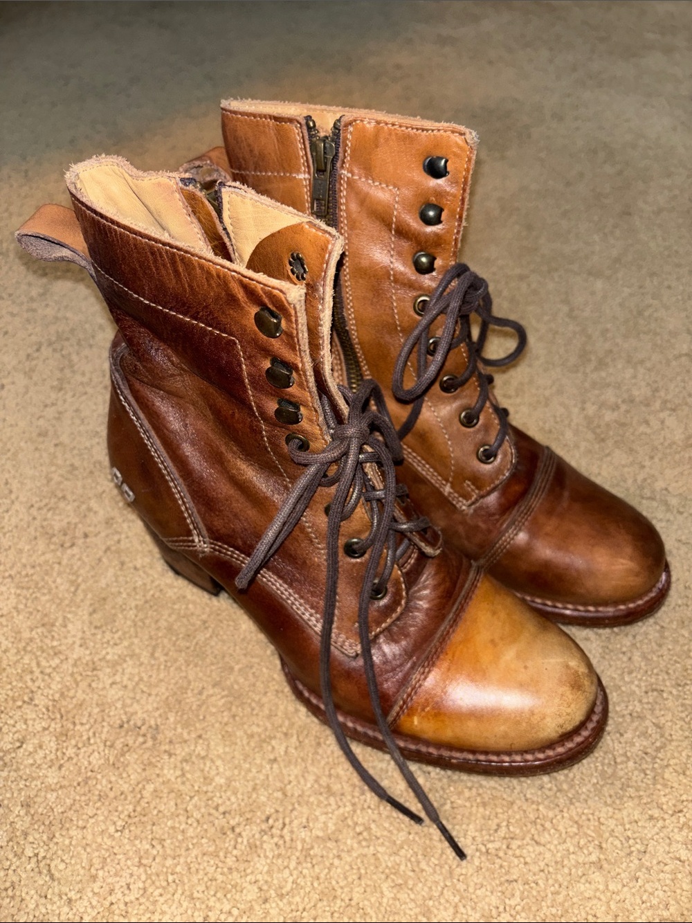 BED|STU Leather Lace-Up Ankle Boots in Brown
